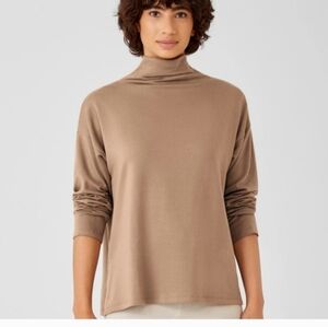 Eileen Fisher Cozy Brushed Terry Funnel Neck Box-Top XL NWOT